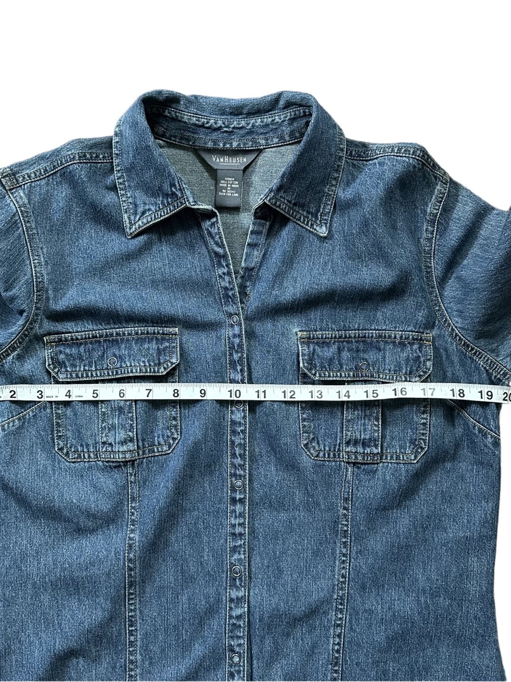 Van Heusen 100% Cotton Classic Denim Fitted Collared Shirt Medium - Picture 8 of 10